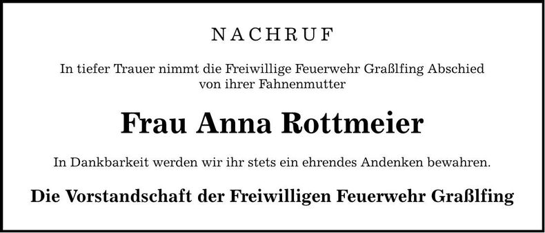 Traueranzeige Anna Rottmeier