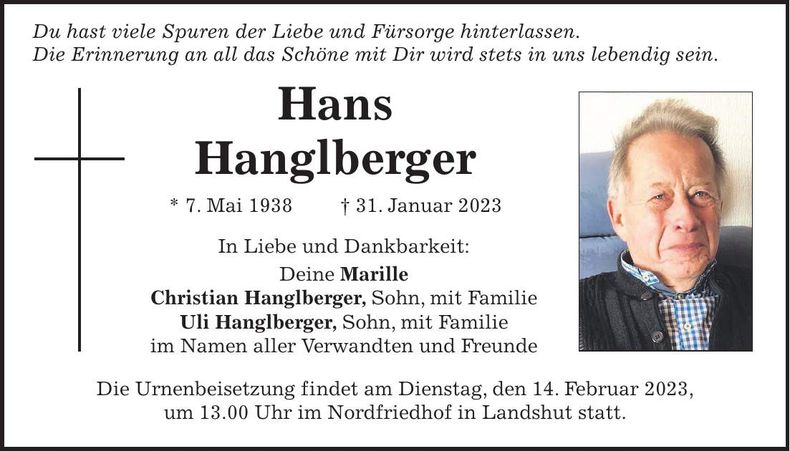 Traueranzeige Hans Hanglberger