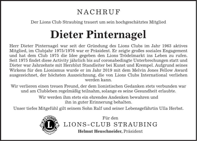 Traueranzeige Dieter Pinternagel