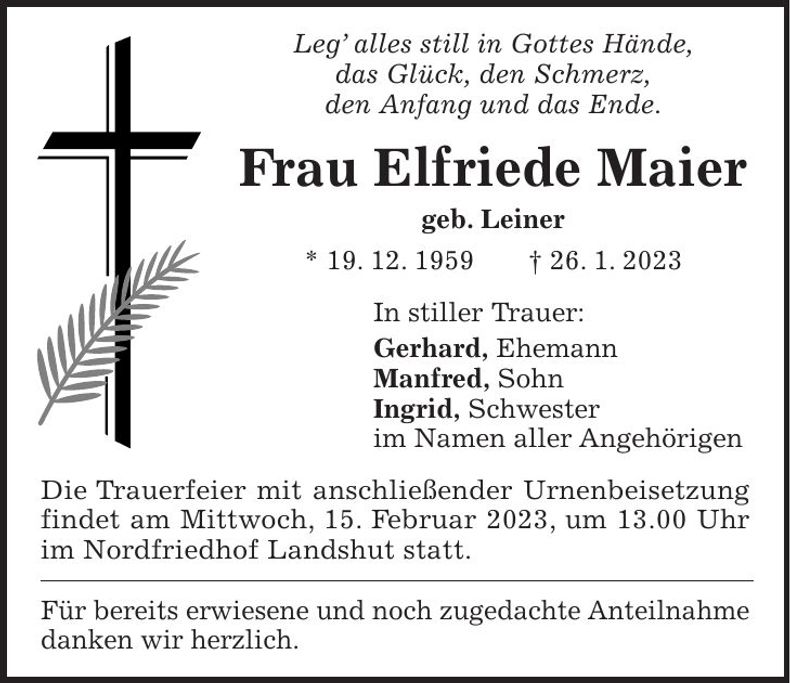 Traueranzeige Elfriede Maier