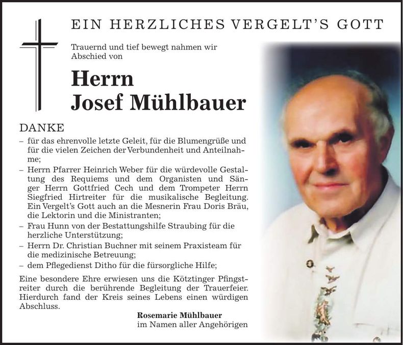 Traueranzeige Josef Mühlbauer
