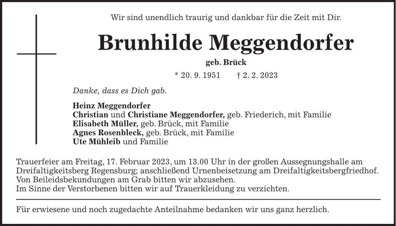 Traueranzeige Brunhilde Meggendorfer