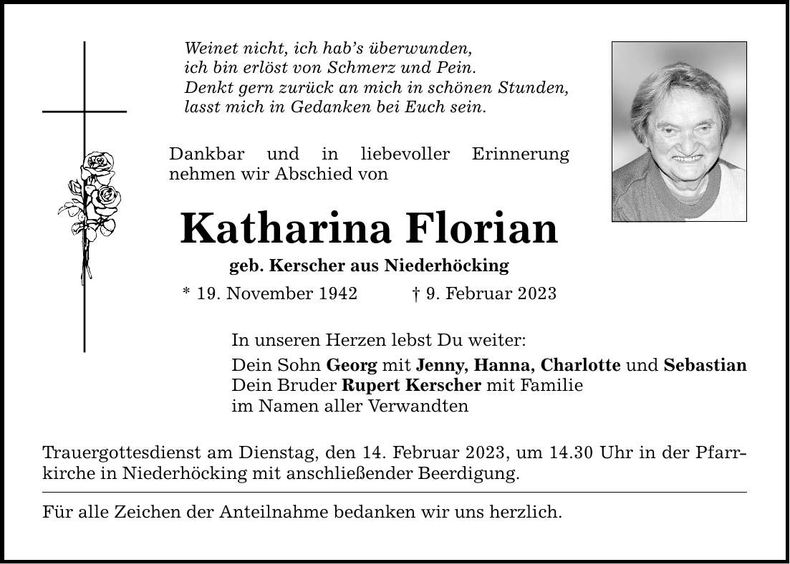Traueranzeige Katharina Florian