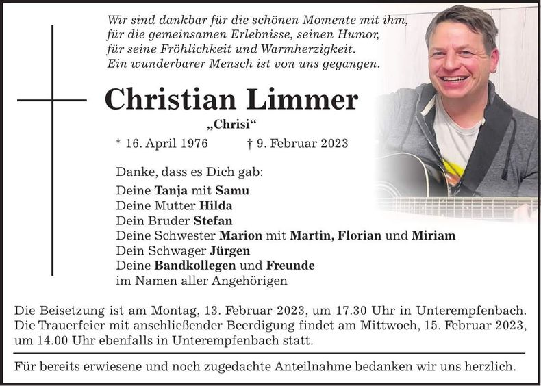 Traueranzeige Christian Limmer