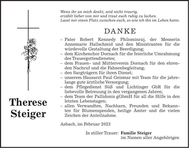 Traueranzeige Therese Steiger