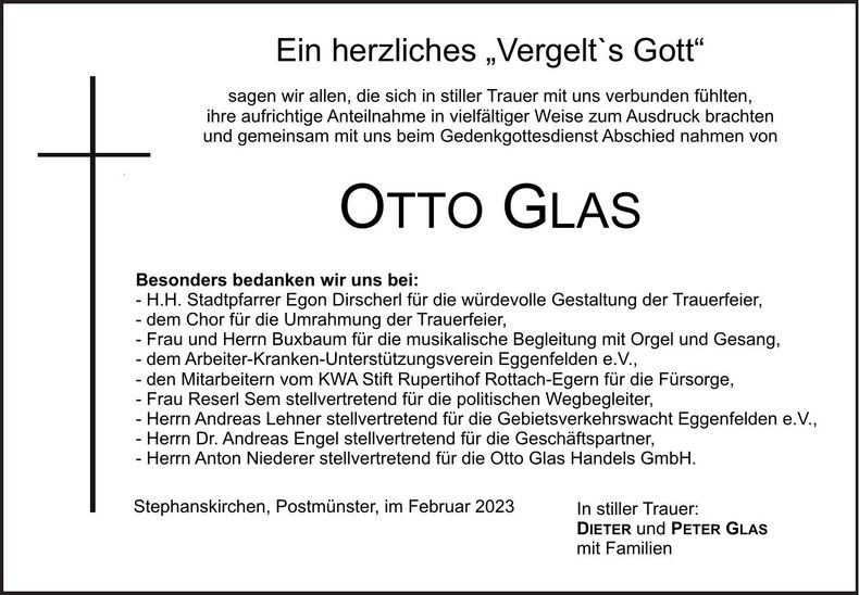 Traueranzeige Otto Glas