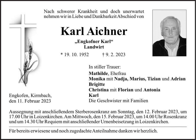 Traueranzeige Karl Aichner