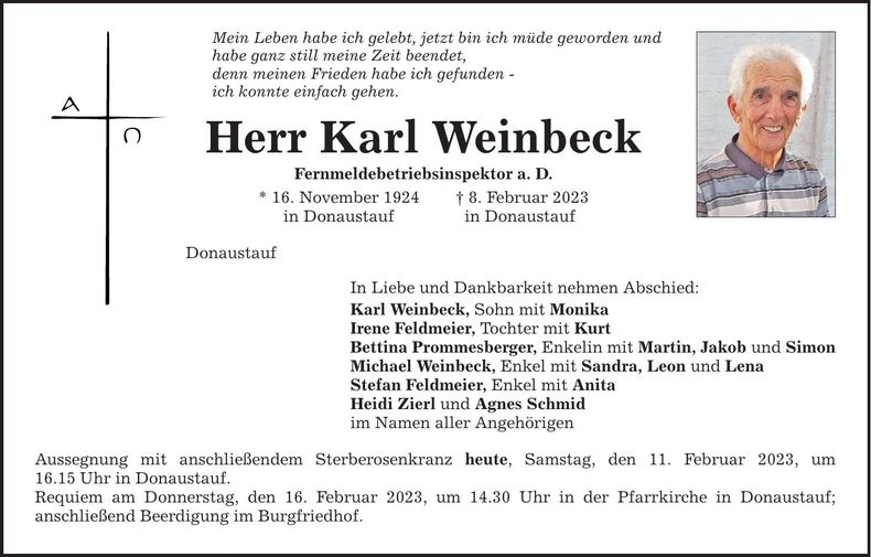 Traueranzeige Karl Weinbeck