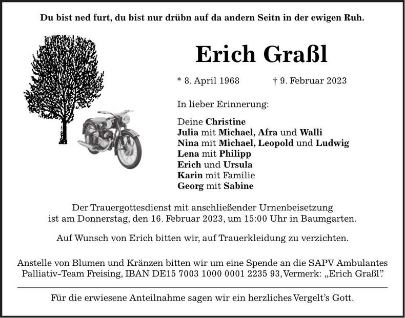 Traueranzeige Erich Graßl