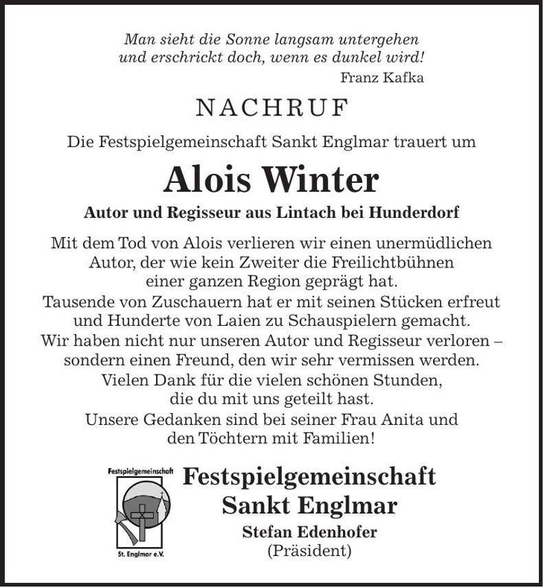 Traueranzeige Alois Winter