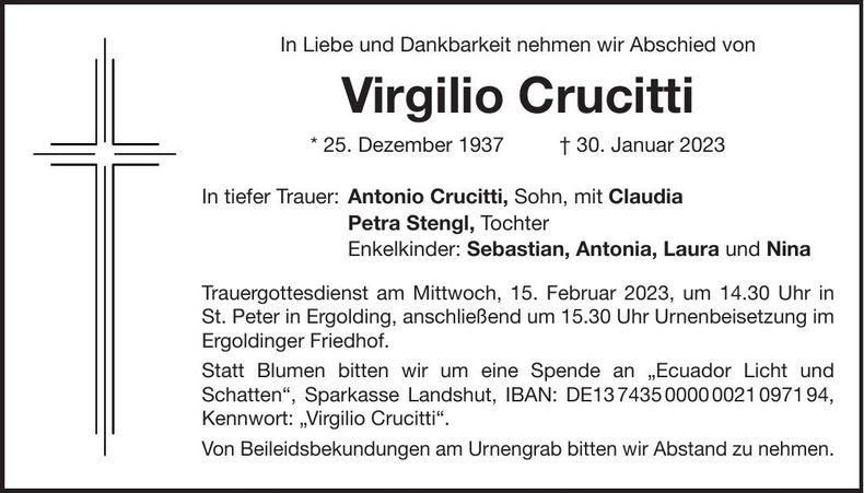 Traueranzeige Virgilio Crucitti