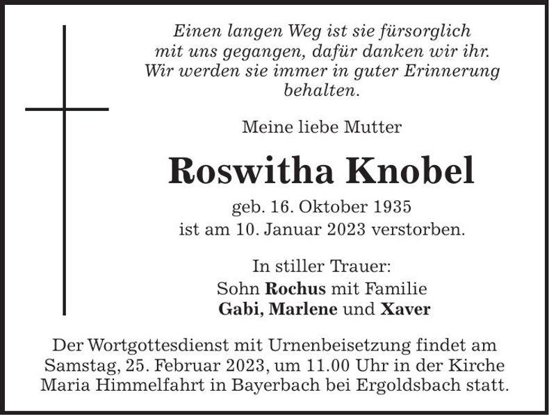 Traueranzeige Roswitha Knobel