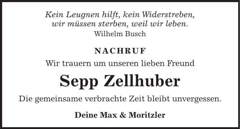 Traueranzeige Josef Zellhuber