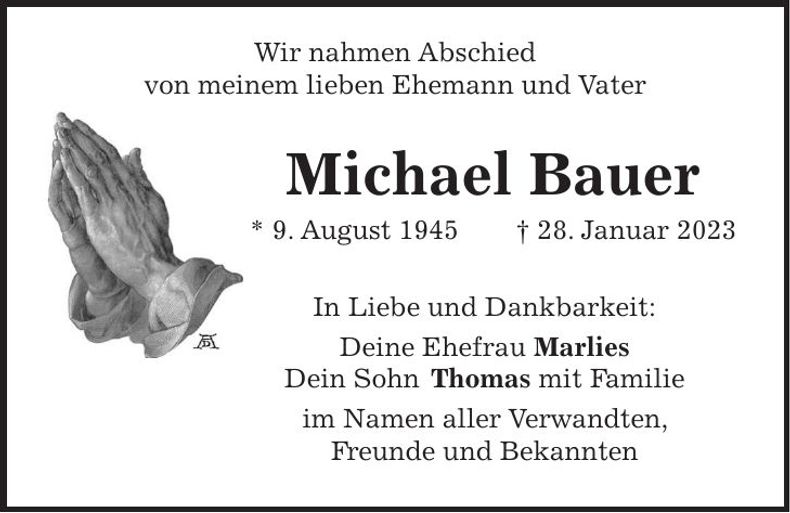 Traueranzeige Michael Bauer