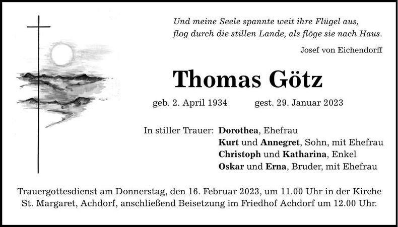 Traueranzeige Thomas Götz