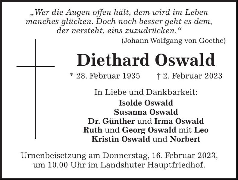 Traueranzeige Diethard Oswald