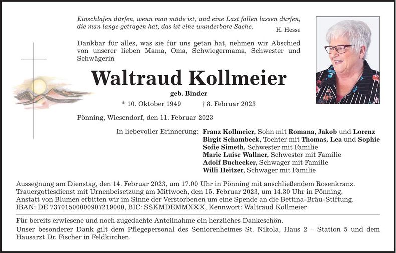 Traueranzeige Waltraud Kollmeier
