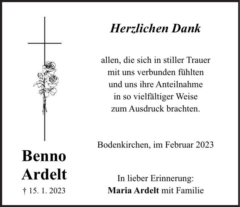 Traueranzeige Benno Ardelt