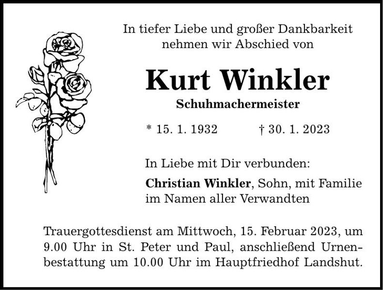 Traueranzeige Kurt Winkler
