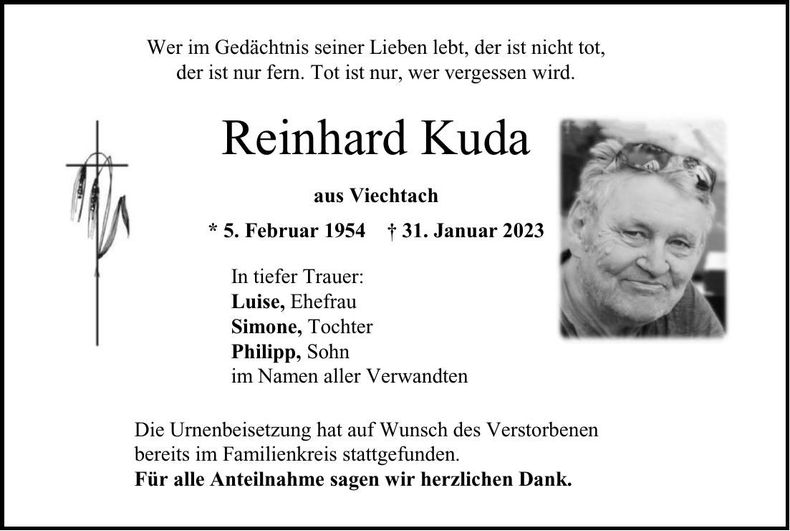 Traueranzeige Reinhard Kuda