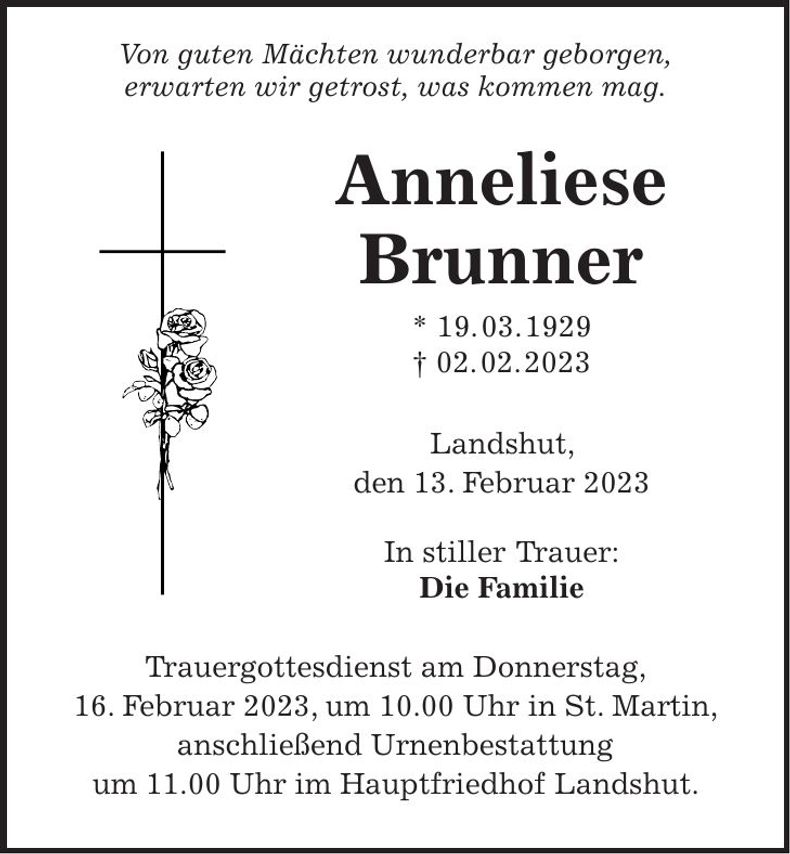 Traueranzeige Anneliese Brunner