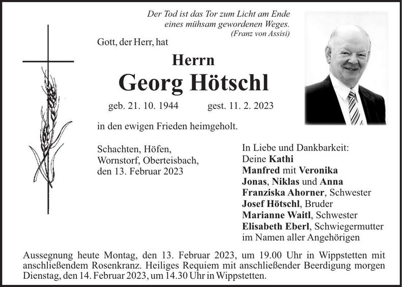 Traueranzeige Georg Hötschl