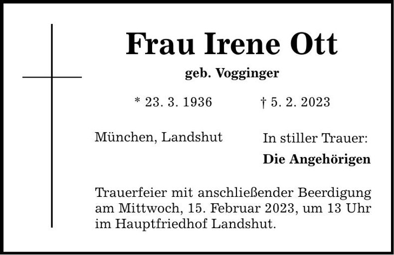 Traueranzeige Irene Ott