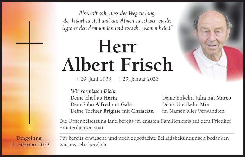 Traueranzeige Albert Frisch