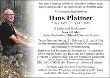 Traueranzeige Hans Plattner