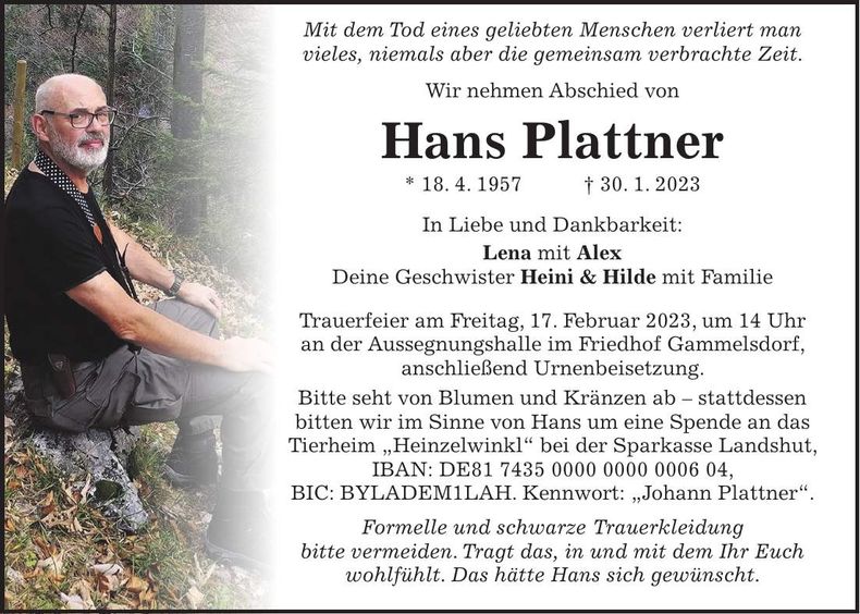 Traueranzeige Hans Plattner