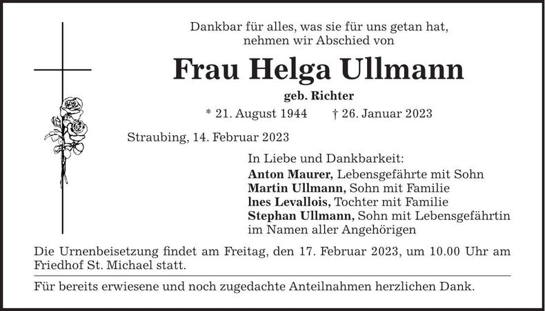 Traueranzeige Helga Ullmann