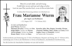 Traueranzeige Marianne Wurm