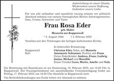 Traueranzeige Rosa Eder