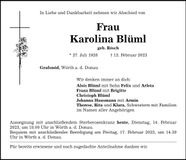 Traueranzeige Karolina Blüml