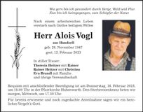 Traueranzeige Alois Vogl