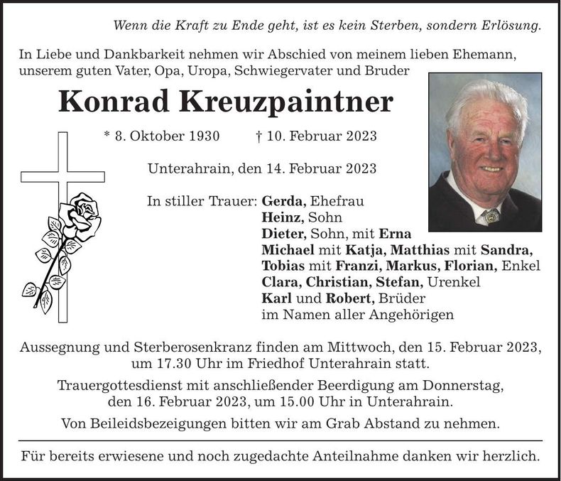 Traueranzeige Konrad Kreuzpaintner