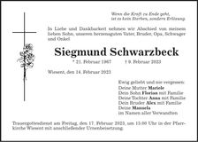 Traueranzeige Siegmund Schwarzbeck