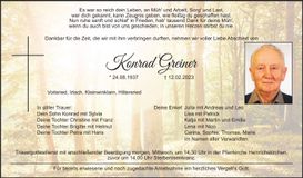 Traueranzeige Konrad Greiner