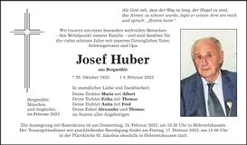 Traueranzeige Josef Huber