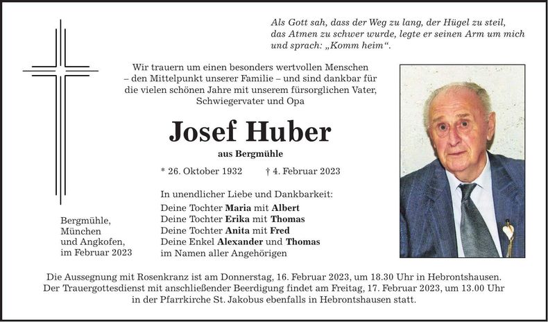 Traueranzeige Josef Huber