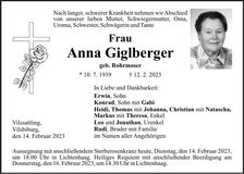 Traueranzeige Anna Giglberger