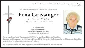 Traueranzeige Erna Grassinger