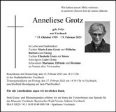 Traueranzeige Anneliese Grotz