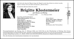 Traueranzeige Brigitte Klostermeier