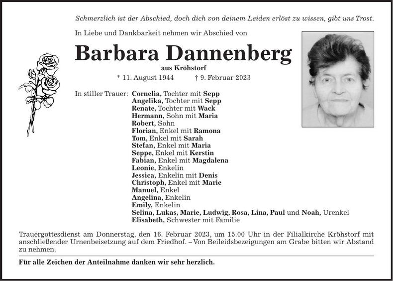Traueranzeige Barbara Dannenberg
