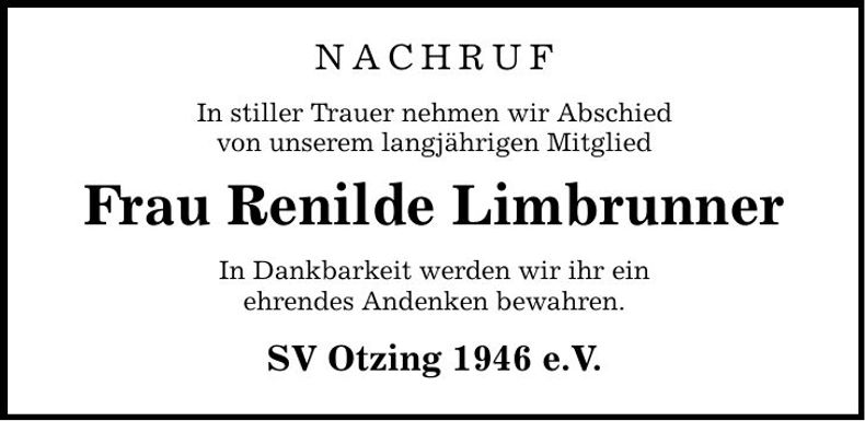 Traueranzeige Renhilde Limbrunner