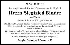 Traueranzeige Siegfried Binder