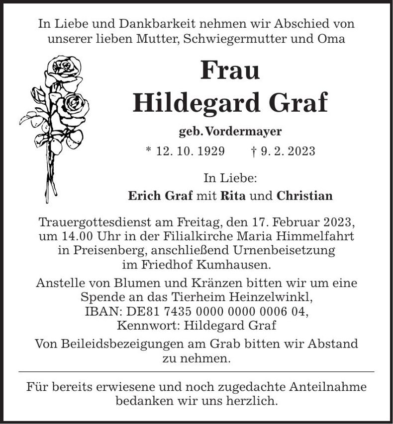 Traueranzeige Hildegard Graf