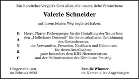 Traueranzeige Valerie Schneider