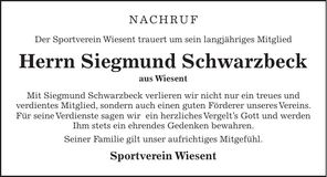 Traueranzeige Siegmund Schwarzbeck